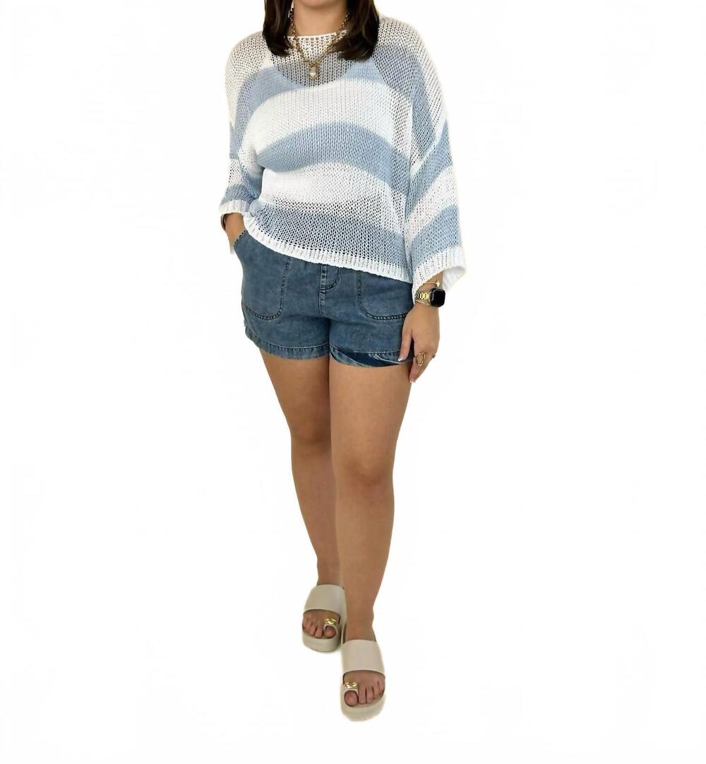 NEW MILIO MILANO virel striped crochet sweater in white/sky blue